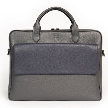 BGents leather Business Bag grey, with Couvert black,
